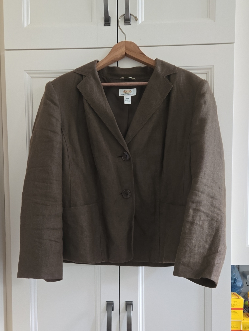 Talbots Brown Linen Blend Two-Button Blazer, Size 14w Petite